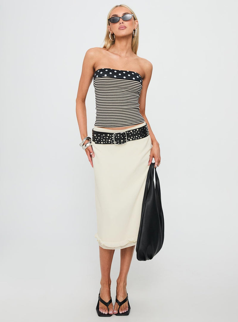 Rosette Frill Midi Skirt Cream